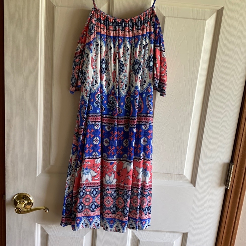Cute Print Cold Shoulder Dress Size S
